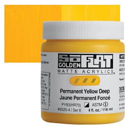 Golden SoFlat Matte Acrylic Paint - Permanent Yellow Deep, 118 ml, Jar and swatch