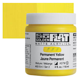 Golden SoFlat Matte Acrylic Paint - Permanent Yellow, 118 ml, Jar and swatch