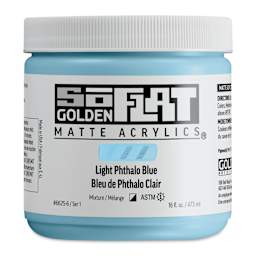 Golden SoFlat Matte Acrylic Paint - Light Phthalo Blue, 473 ml, Jar