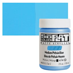 Golden SoFlat Matte Acrylic Paint - Medium Phthalo Blue, 59 ml, Jar and swatch