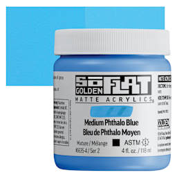 Golden SoFlat Matte Acrylic Paint - Medium Phthalo Blue, 118 ml, Jar and swatch