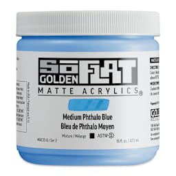Golden SoFlat Matte Acrylic Paint - Medium Phthalo Blue, 473 ml, Jar