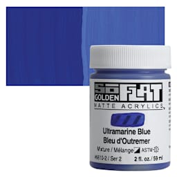 Golden SoFlat Matte Acrylic Paint - Ultramarine Blue, 59 ml, Jar and swatch