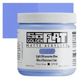 Golden SoFlat Matte Acrylic Paint - Light Ultramarine Blue, 473 ml, Jar and swatch