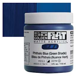 Golden SoFlat Matte Acrylic Paint - Phthalo Blue (Green Shade), 118 ml, Jar and swatch