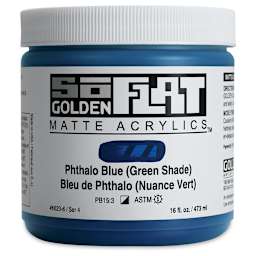 Golden SoFlat Matte Acrylic Paint - Phthalo Blue (Green Shade), 473 ml, Jar