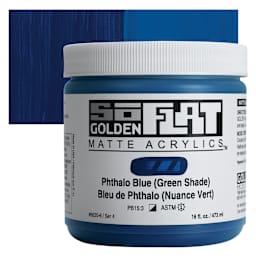 Golden SoFlat Matte Acrylic Paint - Phthalo Blue (Green Shade), 473 ml, Jar and swatch