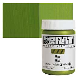 Golden SoFlat Matte Acrylic Paint - Olive, 59 ml, Jar and swatch
