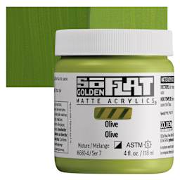 Golden SoFlat Matte Acrylic Paint - Olive, 118 ml, Jar and swatch