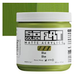 Golden SoFlat Matte Acrylic Paint - Olive, 473 ml, Jar and swatch
