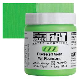 Golden SoFlat Matte Acrylic Paint - Fluorescent Green, 118 ml, Jar and swatch