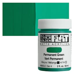 Golden SoFlat Matte Acrylic Paint - Permanent Green, 59 ml, Jar and swatch