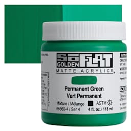 Golden SoFlat Matte Acrylic Paint - Permanent Green, 118 ml, Jar and swatch