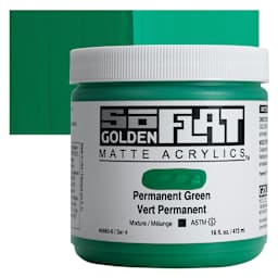 Golden SoFlat Matte Acrylic Paint - Permanent Green, 473 ml, Jar and swatch