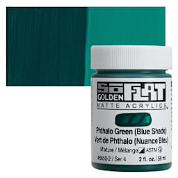 Golden SoFlat Matte Acrylic Paint - Phthalo Green (Blue Shade), 59 ml, Jar and swatch