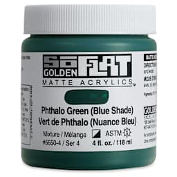 Golden SoFlat Matte Acrylic Paint - Phthalo Green (Blue Shade), 118 ml, Jar