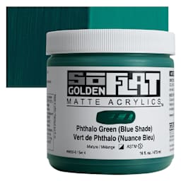 Golden SoFlat Matte Acrylic Paint - Phthalo Green (Blue Shade), 473 ml, Jar and swatch