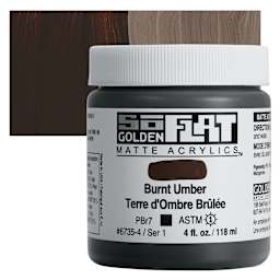 Golden SoFlat Matte Acrylic Paint - Burnt Umber, 118 ml, Jar and swatch