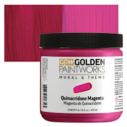 Golden Paintworks Mural and Theme Acrylic Paint - Quinacridone Magenta, 16 oz, Jar and swatch