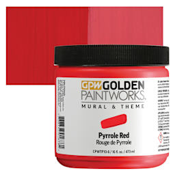 Golden Paintworks Mural and Theme Acrylic Paint - Pyrrole Red, 16 oz, Jar and swatch