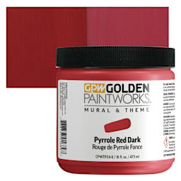 Golden Paintworks Mural and Theme Acrylic Paint - Pyrrole Red Dark, 16 oz, Jar and swatch