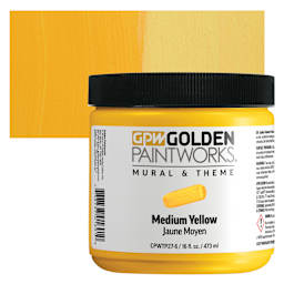 Golden Paintworks Mural and Theme Acrylic Paint - Medium Yellow, 16 oz, Jar and swatch