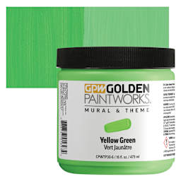 Golden Paintworks Mural and Theme Acrylic Paint - Yellow Green, 16 oz, Jar and swatch