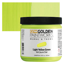 Golden Paintworks Mural and Theme Acrylic Paint - Light Yellow Green, 16 oz, Jar and swatch