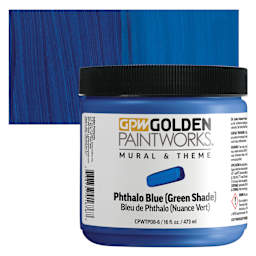 Golden Paintworks Mural and Theme Acrylic Paint - Phthalo Blue (Green Shade), 16 oz, Jar and swatch