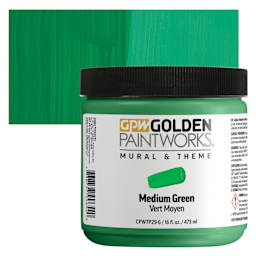 Golden Paintworks Mural and Theme Acrylic Paint - Medium Green, 16 oz, Jar and swatch