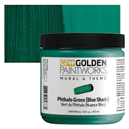 Golden Paintworks Mural and Theme Acrylic Paint - Phthalo Green (Blue Shade), 16 oz, Jar and swatch