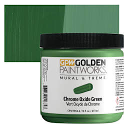 Golden Paintworks Mural and Theme Acrylic Paint - Chrome Oxide Green, 16 oz, Jar and swatch
