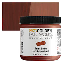 Golden Paintworks Mural and Theme Acrylic Paint - Burnt Sienna, 16 oz, Jar and swatch