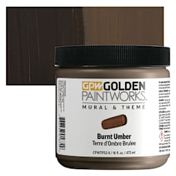 Golden Paintworks Mural and Theme Acrylic Paint - Burnt Umber, 16 oz, Jar and swatch