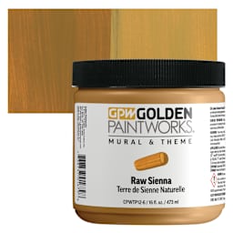 Golden Paintworks Mural and Theme Acrylic Paint - Raw Sienna, 16 oz, Jar and swatch