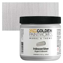 Golden Paintworks Mural and Theme Acrylic Paint - Iridescent Silver, 16 oz, Jar and swatch