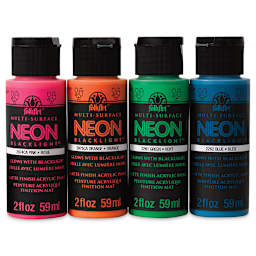 FolkArt Multi-Surface Neon Blacklight Acrylic Paint - Set of 4, Assorted Colors, 2 oz, Bottles (Out of packaging)