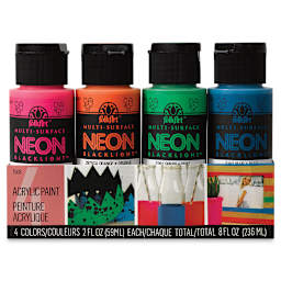 FolkArt Multi-Surface Neon Blacklight Acrylic Paint - Set of 4, Assorted Colors, 2 oz, Bottles (In packaging)