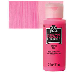 FolkArt Multi-Surface Neon Blacklight Acrylic Paint - Pink, 2 oz, Bottle and swatch