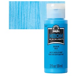 FolkArt Multi-Surface Neon Blacklight Acrylic Paint - Blue, 2 oz, Bottle and swatch