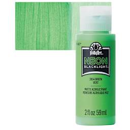 FolkArt Multi-Surface Neon Blacklight Acrylic Paint - Green, 2 oz, Bottle and swatch