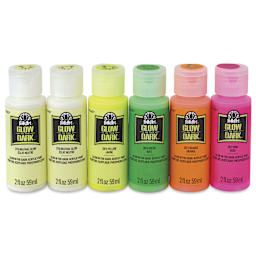 FolkArt Glow In The Dark Acrylic Paints - Set of 6, Assorted, 2 oz Bottles