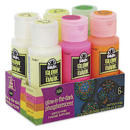 FolkArt Glow In The Dark Acrylic Paints - Set of 6, Assorted, 2 oz Bottles in package