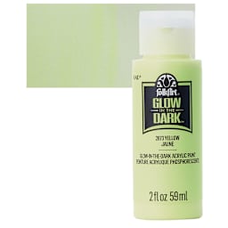Plaid FolkArt Glow In The Dark Acrylic Paint - Yellow, 2 oz, Bottle and swatch
