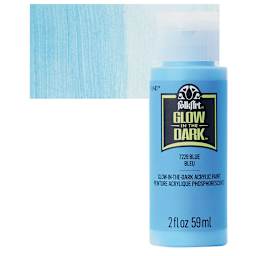 Plaid FolkArt Glow In The Dark Acrylic Paint - Blue, 2 oz, Bottle and swatch