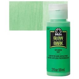 Plaid FolkArt Glow In The Dark Acrylic Paint - Green, 2 oz, Bottle and swatch