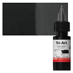 Tri-Art Low-Viscosity Artist Acrylic - Carbon Black, 34 ml Tube and swatch