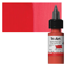 Tri-Art Low-Viscosity Artist Acrylic - Naphthol Red Light, 34 ml Tube and swatch