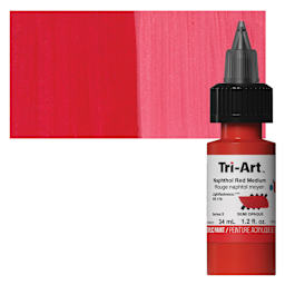 Tri-Art Low-Viscosity Artist Acrylic - Naphthol Red Medium, 34 ml Tube and swatch