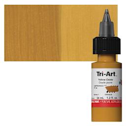 Tri-Art Low-Viscosity Artist Acrylic - Yellow Oxide, 34 ml Tube and swatch